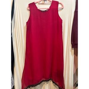 Ashro Red Dress Sleeveless Sheer‎ Hem Party Cocktail Made In India M